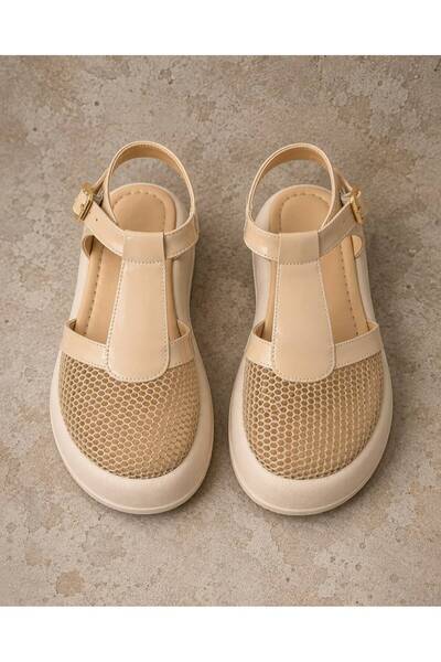 Beyond Women's Beige Mesh Detailed High-Heel Sandals Byndk90