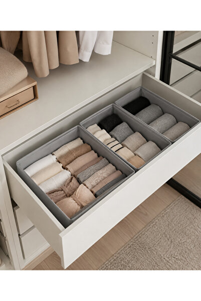 3-Piece Gray Drawer Organizer Organizer Set - Multipurpose Wardrobe Box Set