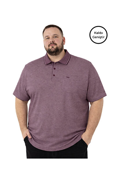 BattalModa Tricou pentru bărbați, mărime mare, burgundă, cu guler polo și mân...