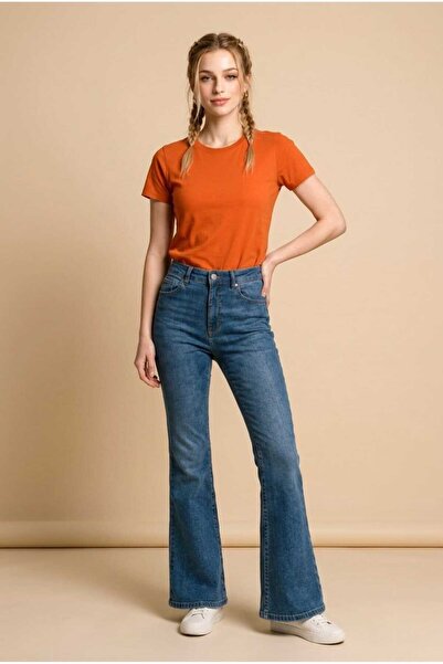 they11 Women's Spanish Flare High Waist Lycra Denim Blue Jeans