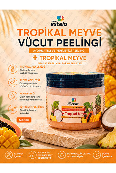 new estela PROFESYONEL TROPİKAL MEYVE ÖZLÜ EL & VÜCUT TUZ PEELİNG 500GR