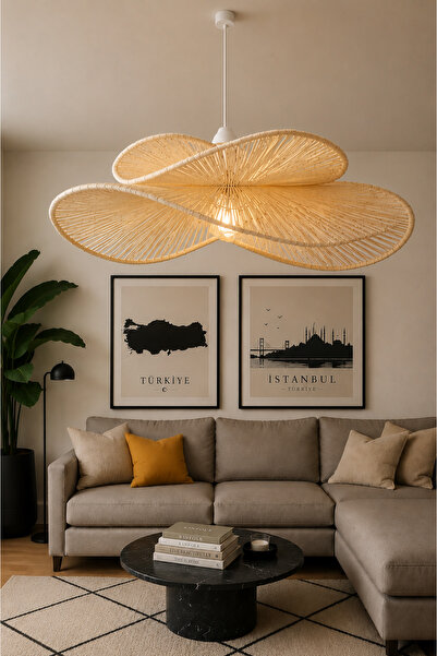 Luna Lighting Hasır Model Bohem Butik Cafe Makrome Rustik Salon Yatak Odası S...