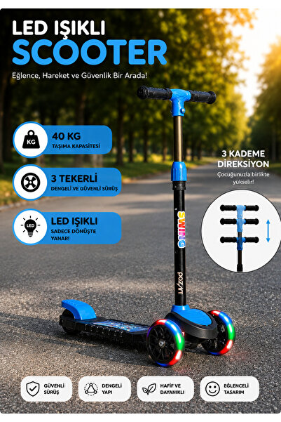 POZART Scooter Yeni Swing 3tekerli Led Işıklı 40Kğ Kapasiteli 3+Yaş Uygun