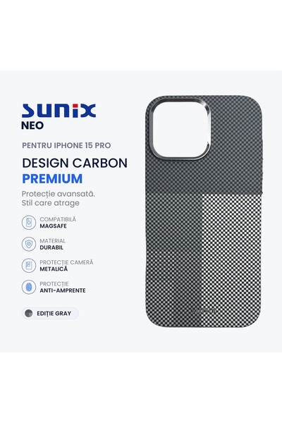 Sunix Husa Neo pentru iPhone 15 Pro A3292, Compatibila MagSafe, Design Carbon...