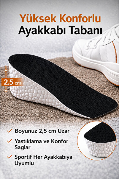 MİMOZA PARK 2,5 Cm SİYAH Ortopedik Tabanlık Topuk Yükseltici Boy Uzatıcı Taba...