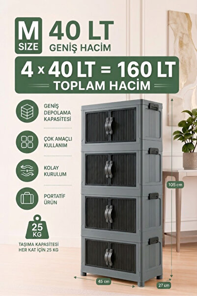 EVONİTA 4 Katlı Plastik Kapaklı Portatif Dolap Çok Amaçlı Saklama Ayakkabı Dü...