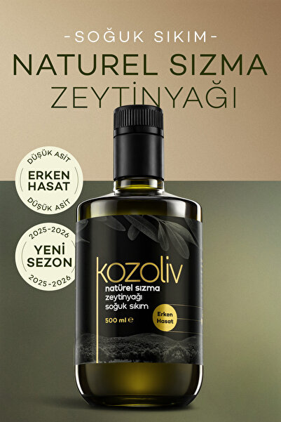 kozoliv 2025-26 Yeni Sezon Erken Hasat Soğuk Sıkım Zeytinyağı 500 ML Cam Şişe