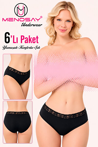 MENOSAY 6'lı paket beli dantelli siyah külot