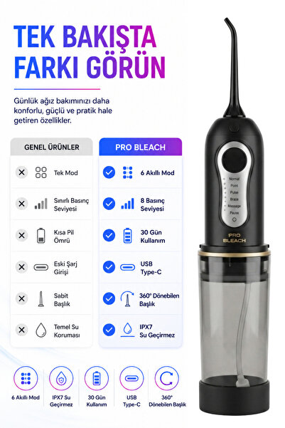 pro bleach Şarjlı Ağız Duşu Water Flosser | Taşınabilir Diş Duşu Oral Irrigat...
