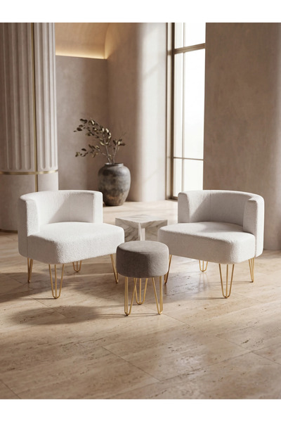AY CONCEPT Elegance 2'li Çay Seti Berjer Ve Puf Takımı Balkon ofis yatak odas...