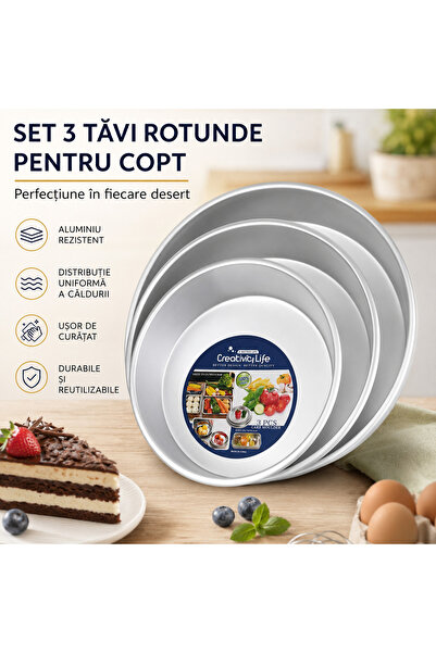 OEM Set of 3 round aluminum baking trays, 26/30/32 CM