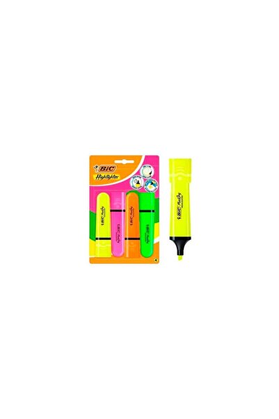 Bic 4 قطع من هايلايتر مسطح ذو علامة حية - ألوان