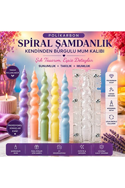 Şenhomee Mum kalıbı Poli Karbon Şamdanlık Spiral Burgulu Uzun 20 cm