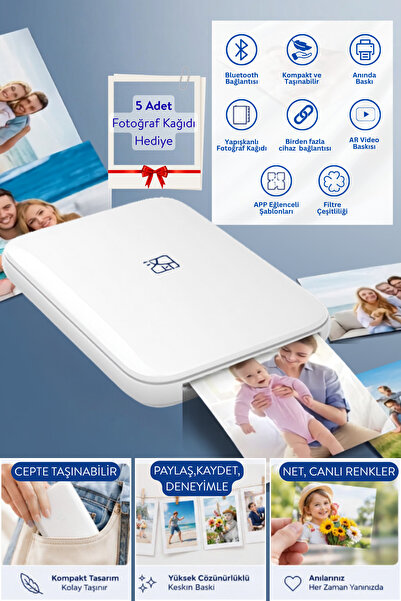 Dossimo Hanin Taşınabilir Kablosuz Mini Fotoğraf Yazıcı Bluetooth Anında Bask...