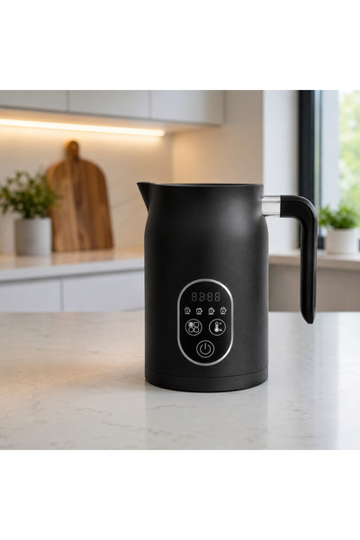 Ruhhy Spumator de lapte electric 4 în 1, 500W, Afișaj LED, Spumă caldă/rece, Temperatură de încălzire 55-75°C ° C, 270ml, Cappuccino & Latte, Antiaderent, Fără BPA, Negru