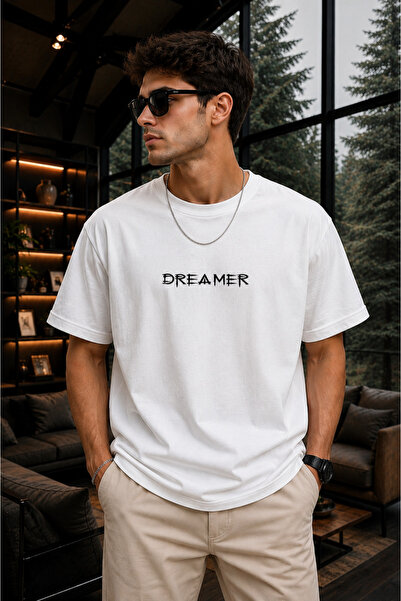 Clothify تي شيرت كبير الحجم للجنسين مطبوع عليه Dreamer مصنوع من القطن بنسبة 100%