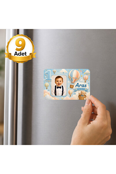 Hediye Baskıcı Sıcak Hava Balonu Temalı 1 Yaş Fotoğraflı Yatay 9 Adet Buzdola...