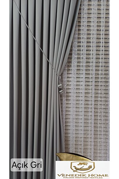 venedik home Light Gray Color Milas Linen Background Curtain 1X3 with Dense P...