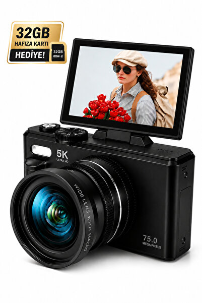 RAYLAX 5K Ultra HD 18x Zoom Dijital Fotoğraf Makinesi 75MP Geniş Açı Makro Le...
