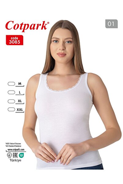 Cotpark Women's Viscose Lace Detailed Athlete Top 3085 - White