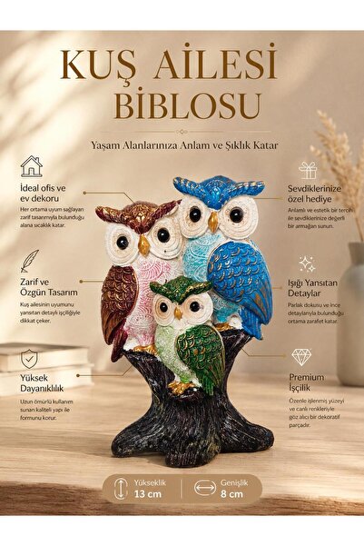 e-life shop Feng Shui Şans Getiren Baykuş Ailesi Biblo 13 cm Dekoratif Ev Ofi...