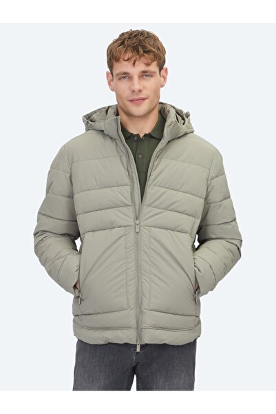 Kip Khaki Regular Fit Hooded Casual Woven Coat