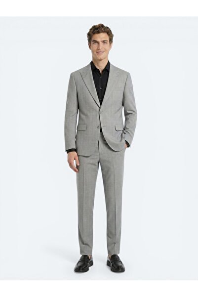 Kip Gray Striped Modern Fit Wool Blended Suit