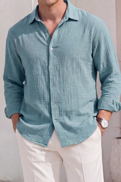 MENOFOURSWEAR Men's Oversize 100% Cotton Premium Quality Muslin Woven Shirt