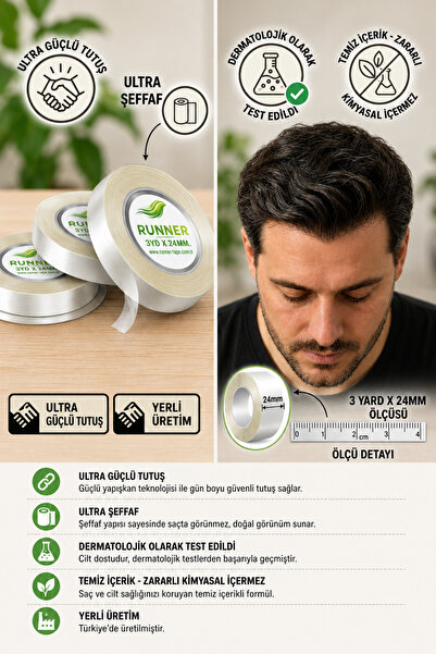 RUNNER Ultra Güçlü Protez Saç Bandı 3 Yards x 24 mm - Yerli Üretim Dermatoloj...