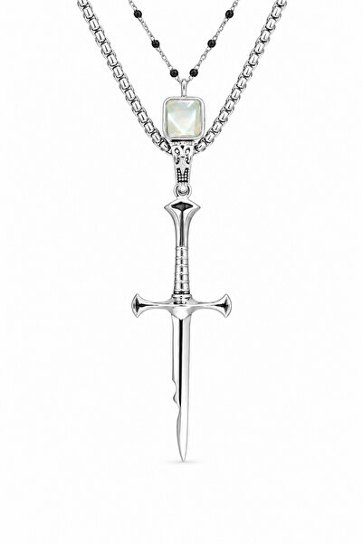 Men's Isildur Broken Sword Narcissus of Power K-101 Stainless Kromix Steel Silver Plated Necklace