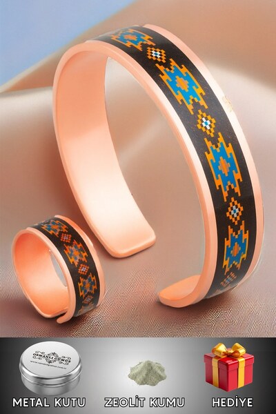 OSMANLI GÜMÜŞ Women's Copper Bracelet Ring Set - Victoria Model Special Editi...