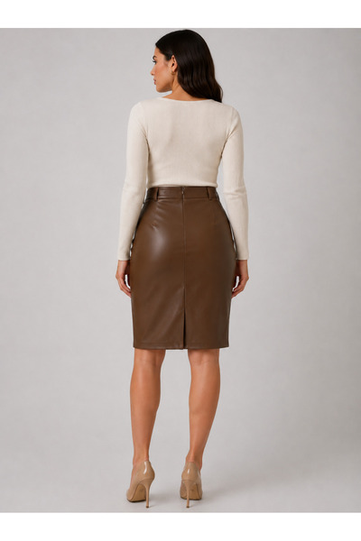 YAXİ MEDİAS Leather Plies Camel Laptop Pen Skirt