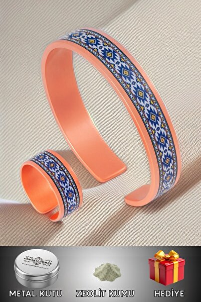 OSMANLI GÜMÜŞ Women's Copper Bracelet Ring Set - Sabina Model Special Edition...