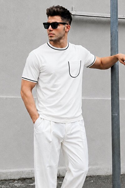 Madmext Ecru Pocket Detailed Men's T-Shirt 6176