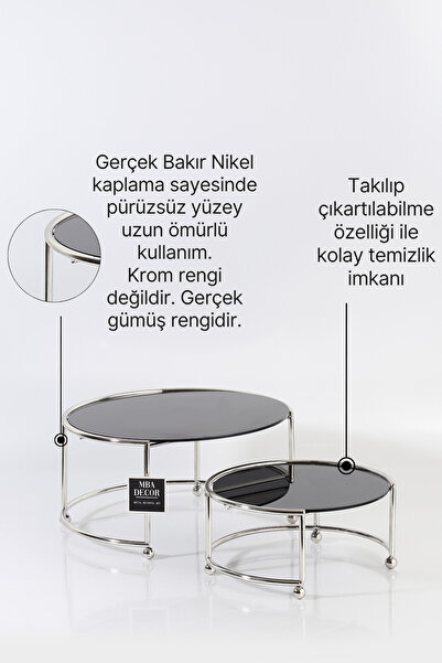 mba decor metal bending art Yuvarlak Ikili Gümüş Siyah Kahve Yanı Sunumluk Hediyelik Dekorasyon Ikramlık Organizer Mdf Ahşap 26