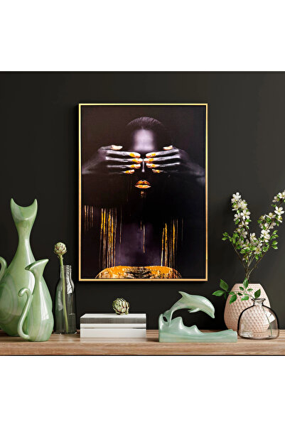 MallDeco Tablou Canvas Portret Modern cu Accente Aurii Decorative