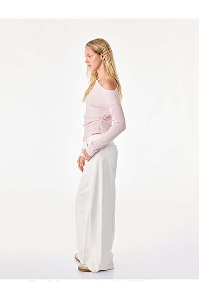 Koton Bürümcük Fabric Asymmetrical Cut Long Sleeve Gathered Boat Neck Blouse