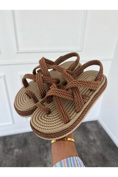 by selvi Lukka Shoes Men's Handmade Tan Rope Straw Sole Sandals