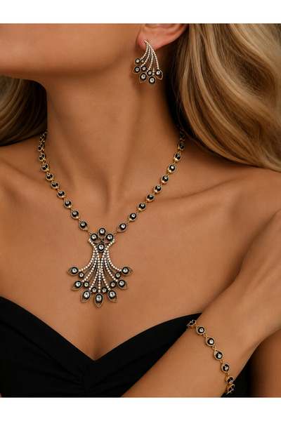 FUYA JEWELLERY Zirkon Taşlı Kolye, Küpe, Bileklik Set