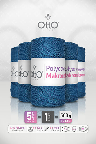 Otto Polyester Macrame - Aviator Blue - 5-Pack - 2Mm/100Gr/100M - Supla, Acce...