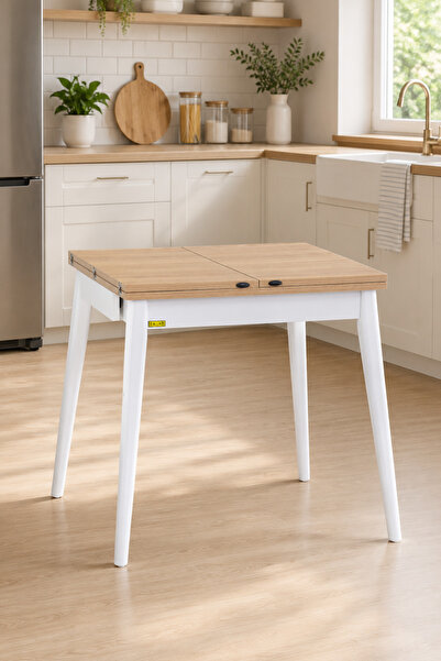 VİLİNZE Vilinze Avanos Ahşap Katlanır Kanatlı Mdf Mutfak Masası - 70x70+70 (7...