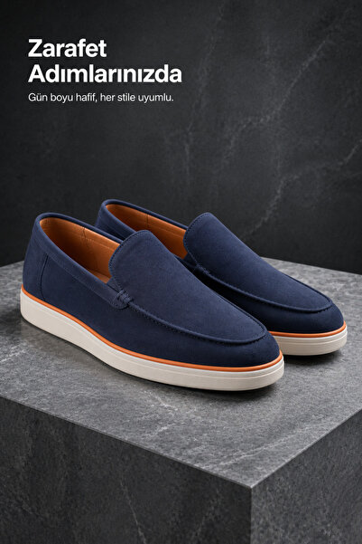 PATRICK CASSA Men's Navy Blue Nubuck Loafers Shoes Lightweight Comfortable Da...