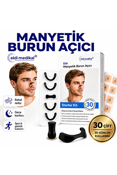 Eldi Medikal Manyetik Burun Açıcı/Bandı Başlama Seti (30 Çift, Siyah) - Horla...