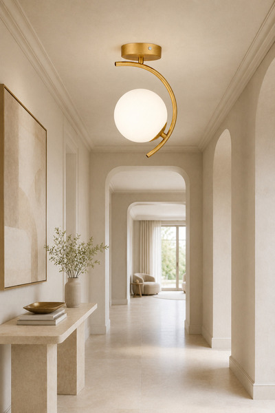 ESSLİGHT Clara Tekli Eskitme Plafonyer Beyaz Camlı Modern Antre Hol Avizesi