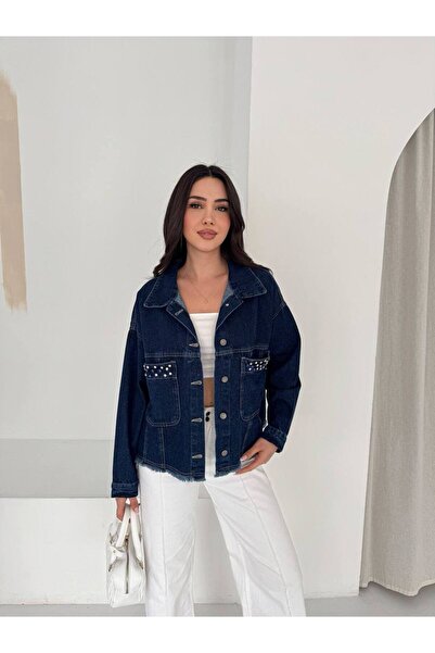Noa&Noa Cepleri Taşlı Kısa Kot Ceket-Koyu Mavi KOYU MAVİ