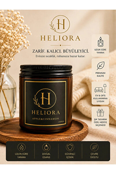 Heliora mum Elma Tarçın Amber Cam Kavanoz Mum
