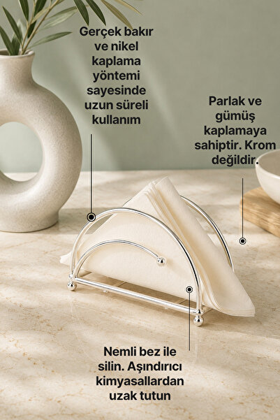 mba decor metal bending art Ahenk Model Gümüş Paslanmaz Dolu Demir Lüks Peçetelik Sunum Mutfak Dekorasyonu Sofra