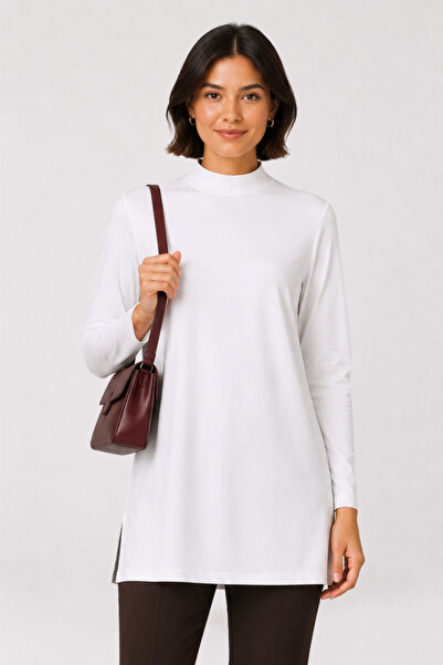 penyebizden Premium Viscose High Collar Long Tunic -White