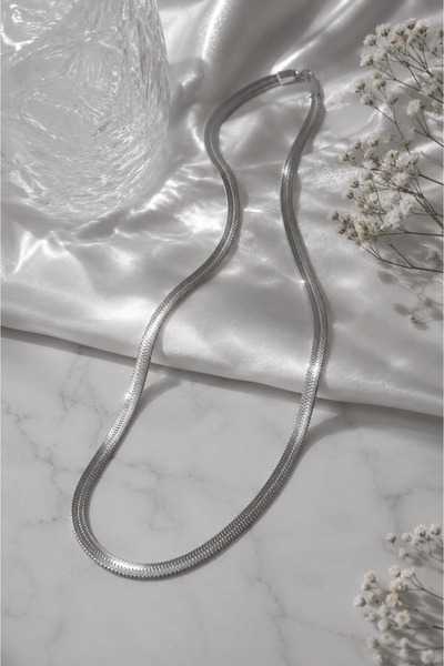 Sylvera Shop Snake Chain Steel Necklace - Stylish Minimal Design (Silver Color)