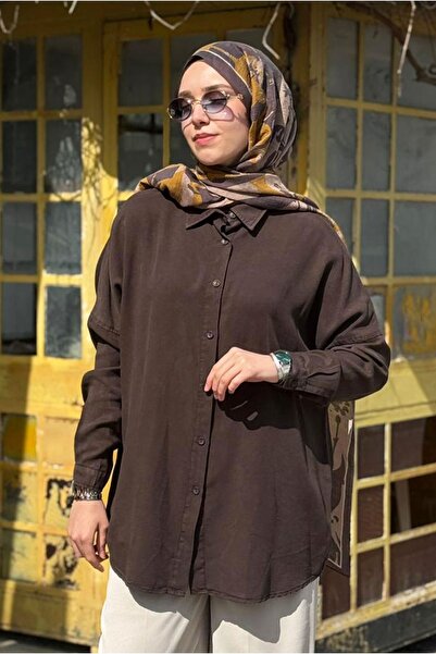Moda Rosa 26Y7088 - KAHVE - BASİC TENCEL GÖMLEK